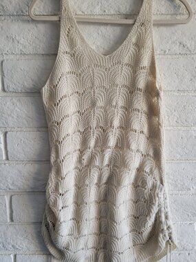 Beige Open Knit Dress Swim Coverup Sz Sm